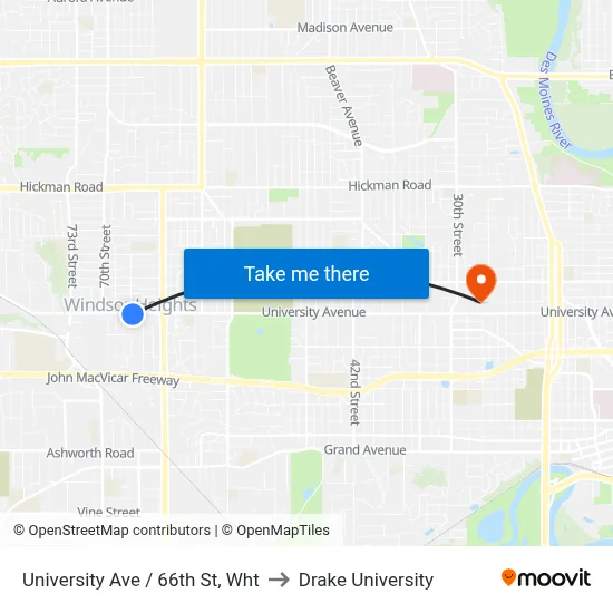 University Ave / 66th St, Wht to Drake University map