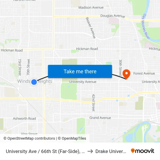 University Ave / 66th St (Far-Side), Wht to Drake University map