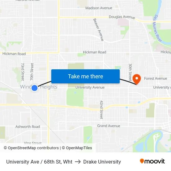 University Ave / 68th St, Wht to Drake University map