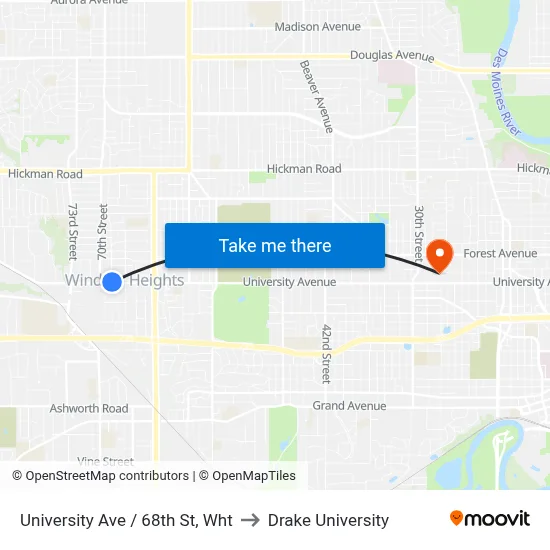 University Ave / 68th St, Wht to Drake University map