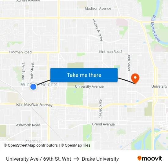 University Ave / 69th St, Wht to Drake University map