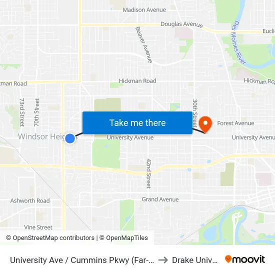 University Ave / Cummins Pkwy (Far-Side), Dsm to Drake University map