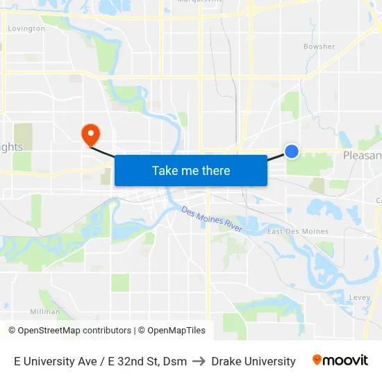E University Ave / E 32nd St, Dsm to Drake University map