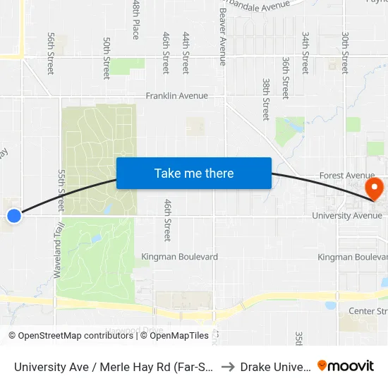 University Ave / Merle Hay Rd (Far-Side), Dsm to Drake University map