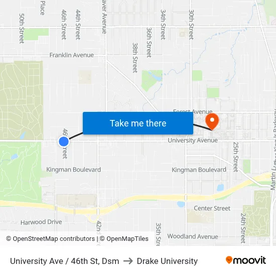 University Ave / 46th St, Dsm to Drake University map
