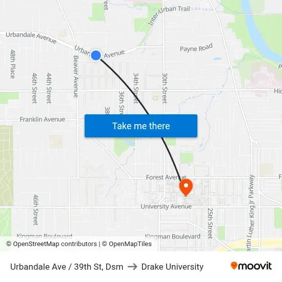 Urbandale Ave / 39th St, Dsm to Drake University map