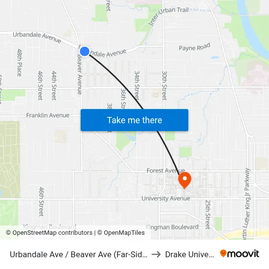 Urbandale Ave / Beaver Ave (Far-Side), Dsm to Drake University map