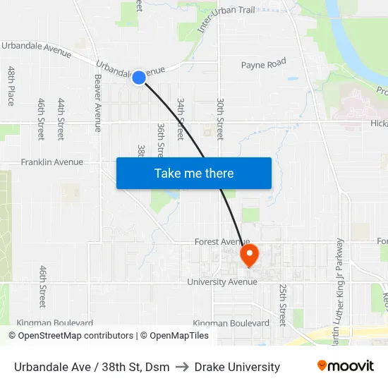 Urbandale Ave / 38th St, Dsm to Drake University map