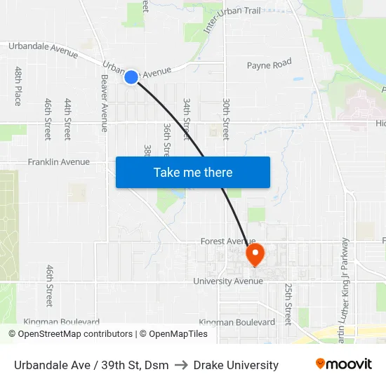 Urbandale Ave / 39th St, Dsm to Drake University map