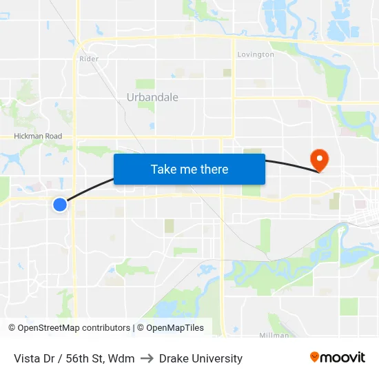 Vista Dr / 56th St, Wdm to Drake University map