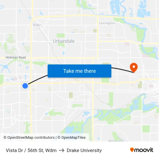 Vista Dr / 56th St, Wdm to Drake University map