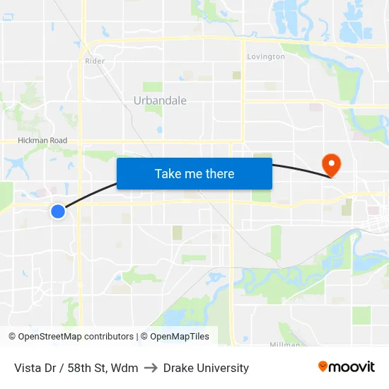 Vista Dr / 58th St, Wdm to Drake University map