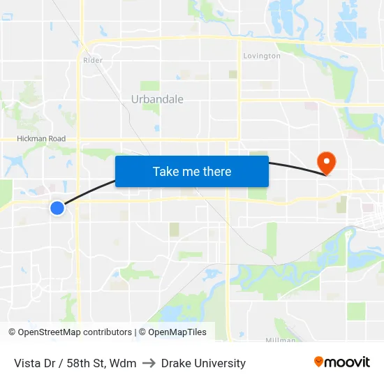 Vista Dr / 58th St, Wdm to Drake University map