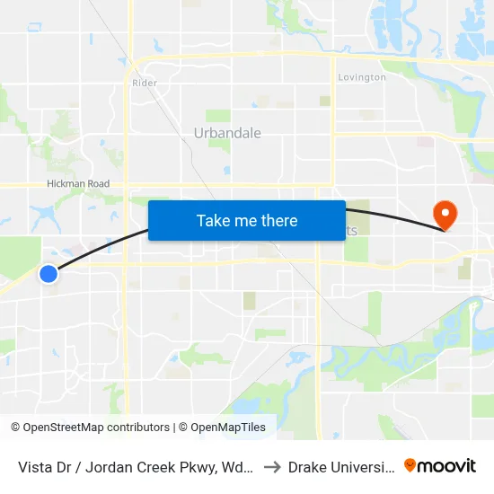 Vista Dr / Jordan Creek Pkwy, Wdm to Drake University map