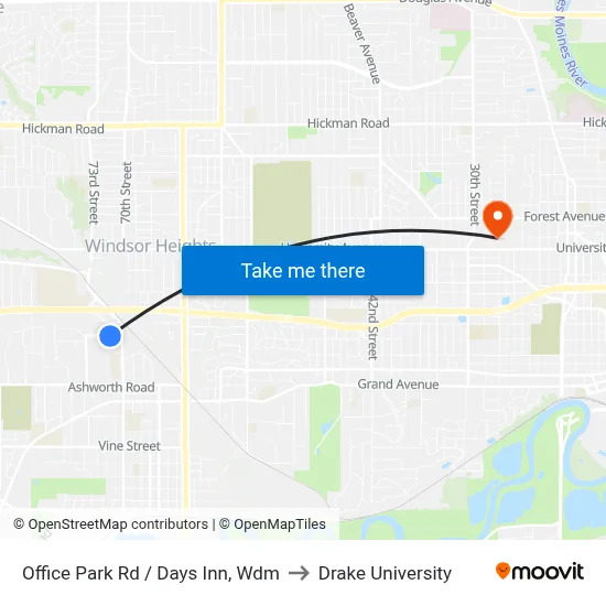 Office Park Rd / Days Inn, Wdm to Drake University map