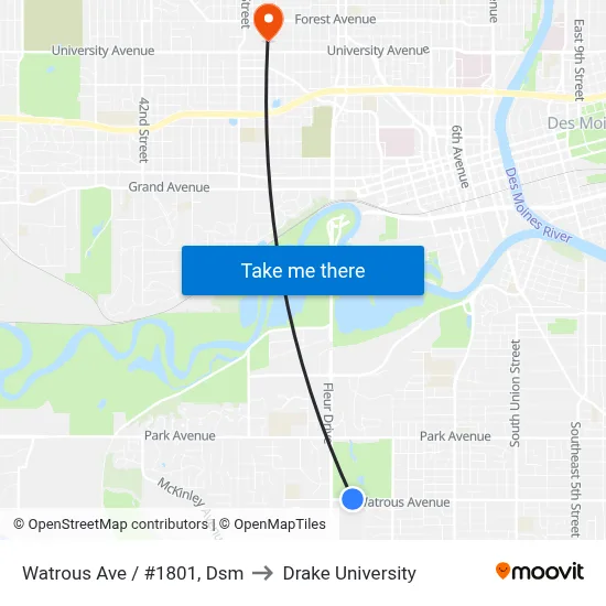 Watrous Ave / #1801, Dsm to Drake University map