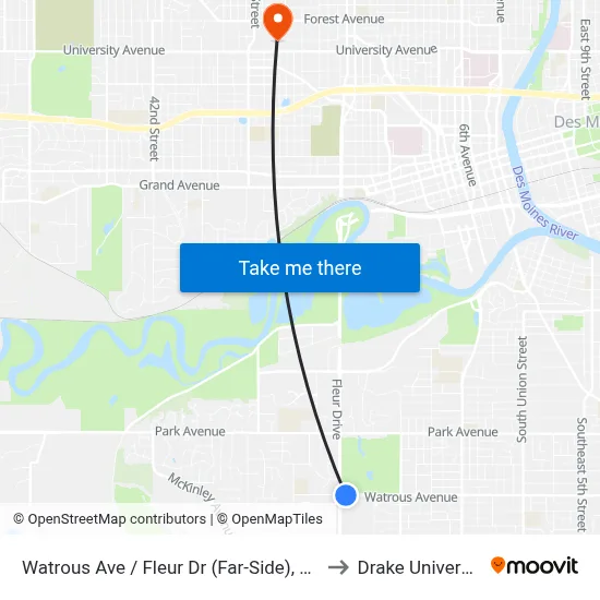 Watrous Ave / Fleur Dr (Far-Side), Dsm to Drake University map