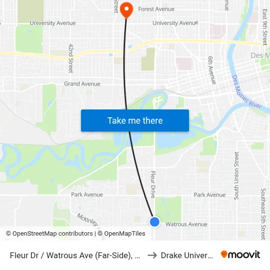Fleur Dr / Watrous Ave (Far-Side), Dsm to Drake University map