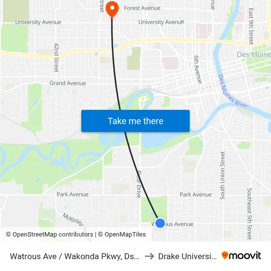 Watrous Ave / Wakonda Pkwy, Dsm to Drake University map