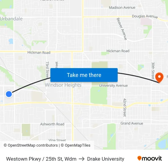Westown Pkwy / 25th St, Wdm to Drake University map