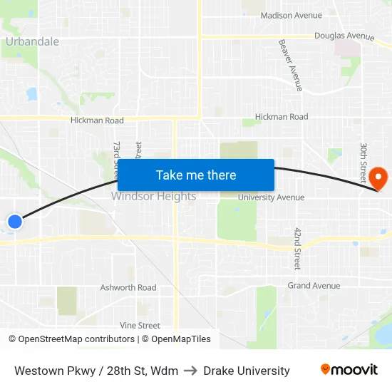 Westown Pkwy / 28th St, Wdm to Drake University map
