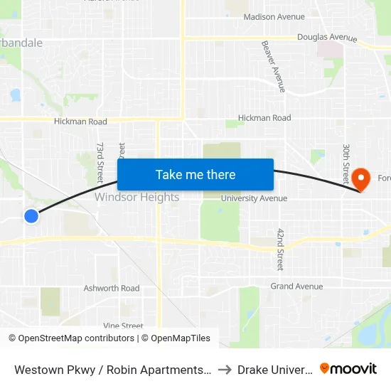 Westown Pkwy / Robin Apartments, Wdm to Drake University map