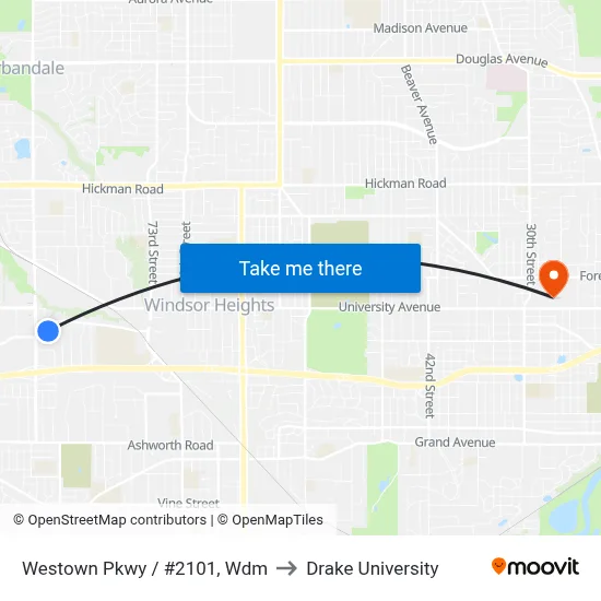 Westown Pkwy / #2101, Wdm to Drake University map