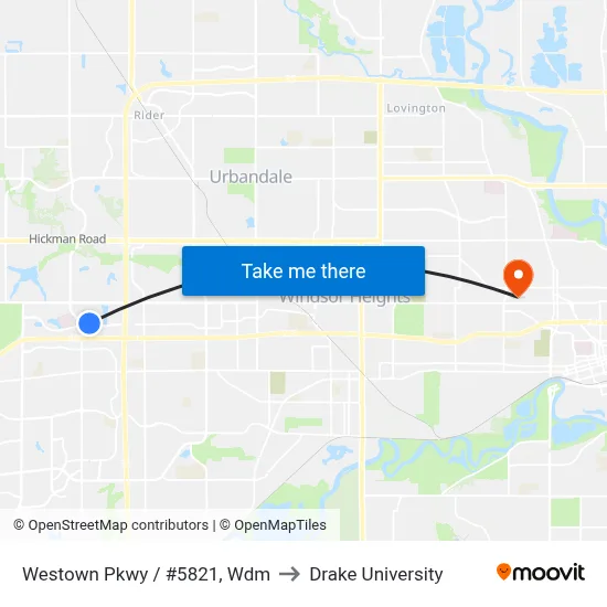 Westown Pkwy / #5821, Wdm to Drake University map