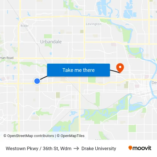 Westown Pkwy / 36th St, Wdm to Drake University map