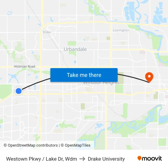 Westown Pkwy / Lake Dr, Wdm to Drake University map