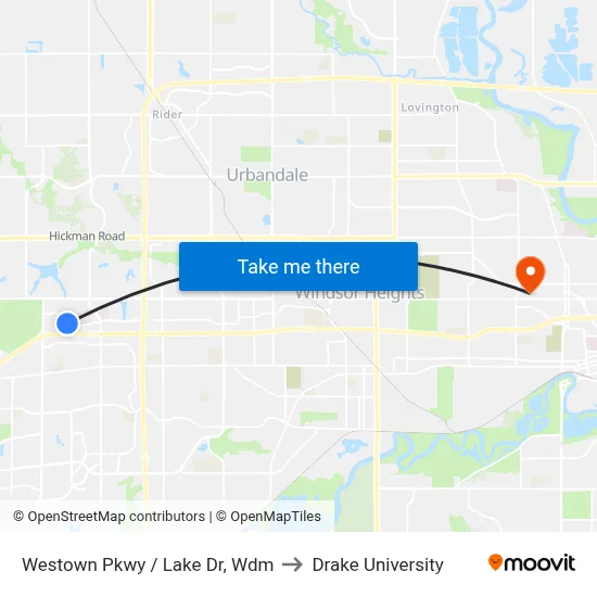 Westown Pkwy / Lake Dr, Wdm to Drake University map