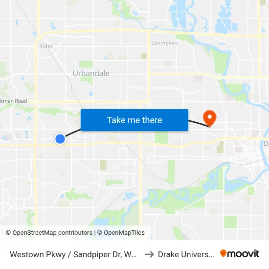 Westown Pkwy / Sandpiper Dr, Wdm to Drake University map