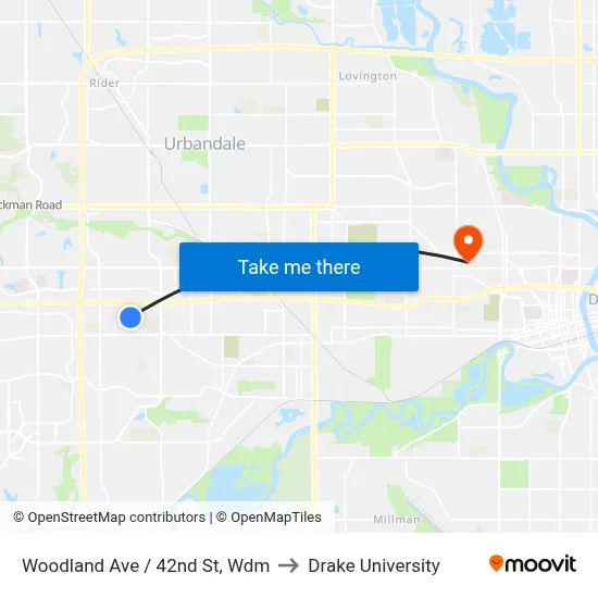 Woodland Ave / 42nd St, Wdm to Drake University map