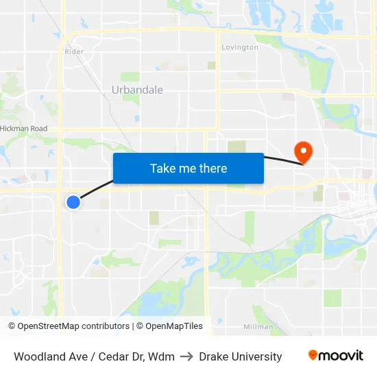 Woodland Ave / Cedar Dr, Wdm to Drake University map