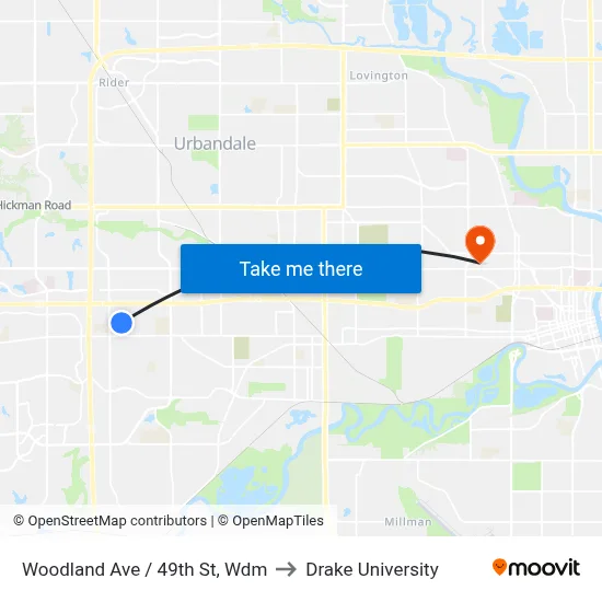 Woodland Ave / 49th St, Wdm to Drake University map