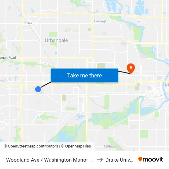 Woodland Ave / Washington Manor Apts, Wdm to Drake University map