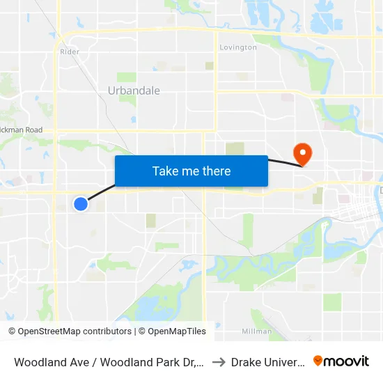 Woodland Ave / Woodland Park Dr, Wdm to Drake University map