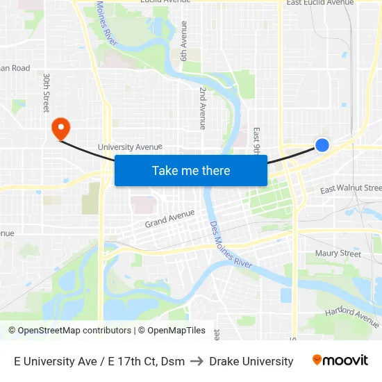 E University Ave / E 17th Ct, Dsm to Drake University map