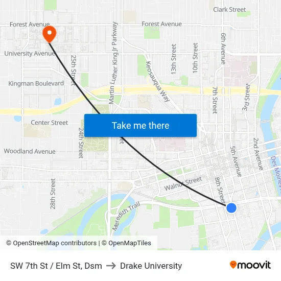 SW 7th St / Elm St, Dsm to Drake University map