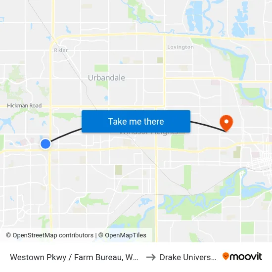 Westown Pkwy / Farm Bureau, Wdm to Drake University map