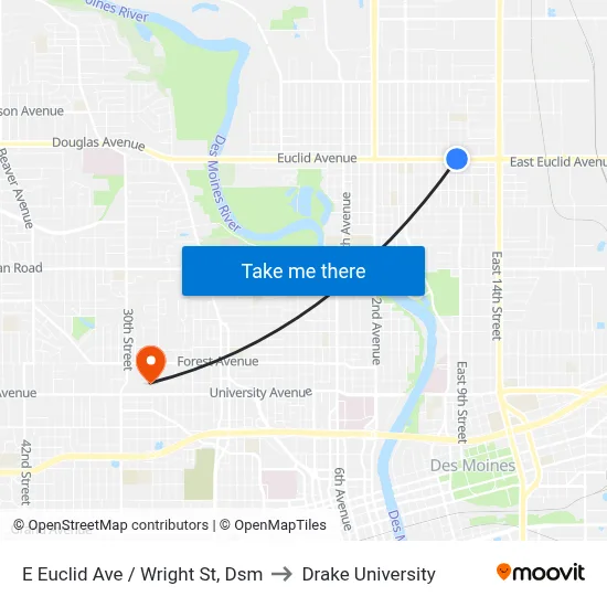 E Euclid Ave / Wright St, Dsm to Drake University map