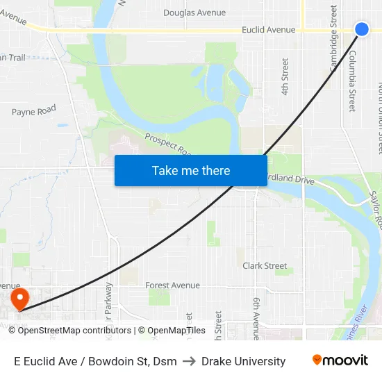 E Euclid Ave / Bowdoin St, Dsm to Drake University map