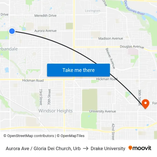 Aurora Ave / Gloria Dei Church, Urb to Drake University map