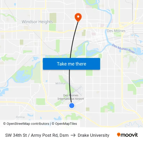 SW 34th St / Army Post Rd, Dsm to Drake University map