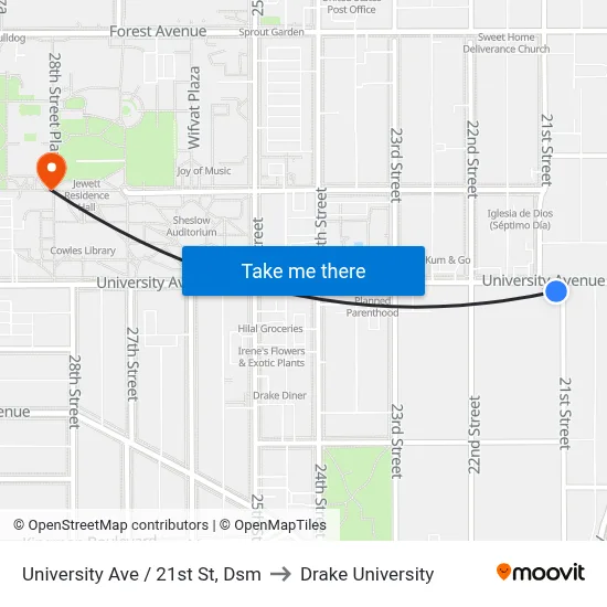 University Ave / 21st St, Dsm to Drake University map