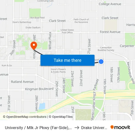 University / Mlk Jr Pkwy (Far-Side), Dsm to Drake University map
