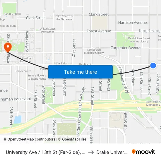 University Ave / 13th St (Far-Side), Dsm to Drake University map