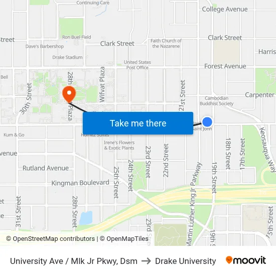 University Ave / Mlk Jr Pkwy, Dsm to Drake University map