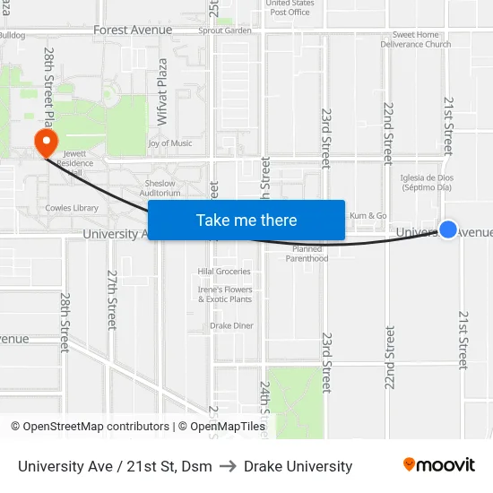 University Ave / 21st St, Dsm to Drake University map