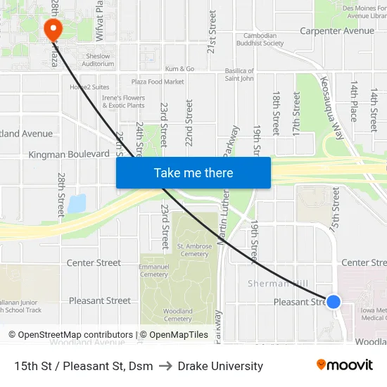 15th St / Pleasant St, Dsm to Drake University map